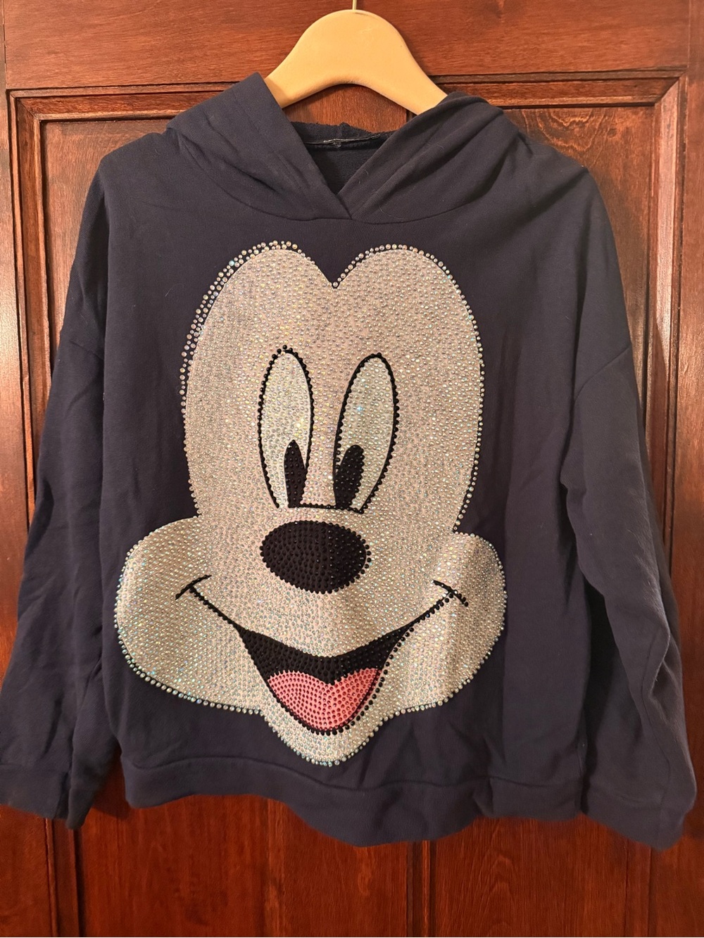 Crystal Covered Navy Hooded Top with Sparkle Micky
